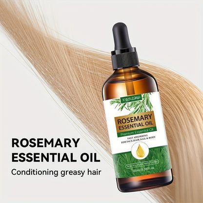 Rosemary Essential Oil 3-Pack 3.38oz — Plant-Based Hydrating Hair & Skin Care, Multi-Use for Face Body Nails Massage & DIY, Holiday Gift Set