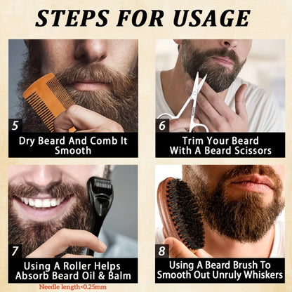 Beard Care Kit for Men Complete Grooming Set Beard Oil Balm Conditioner Wash Brush Comb Clippers Travel Pouch Birthday Father's Day Gift Beard Pen Set