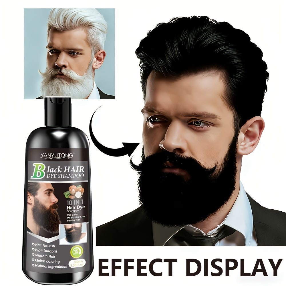Color Shampoo for Beard & Hair — Natural Plant Dye Formula, Quick Gray Coverage, Gentle on Scalp | 3.38oz | Black, Dark Brown & Chestnut Brown
