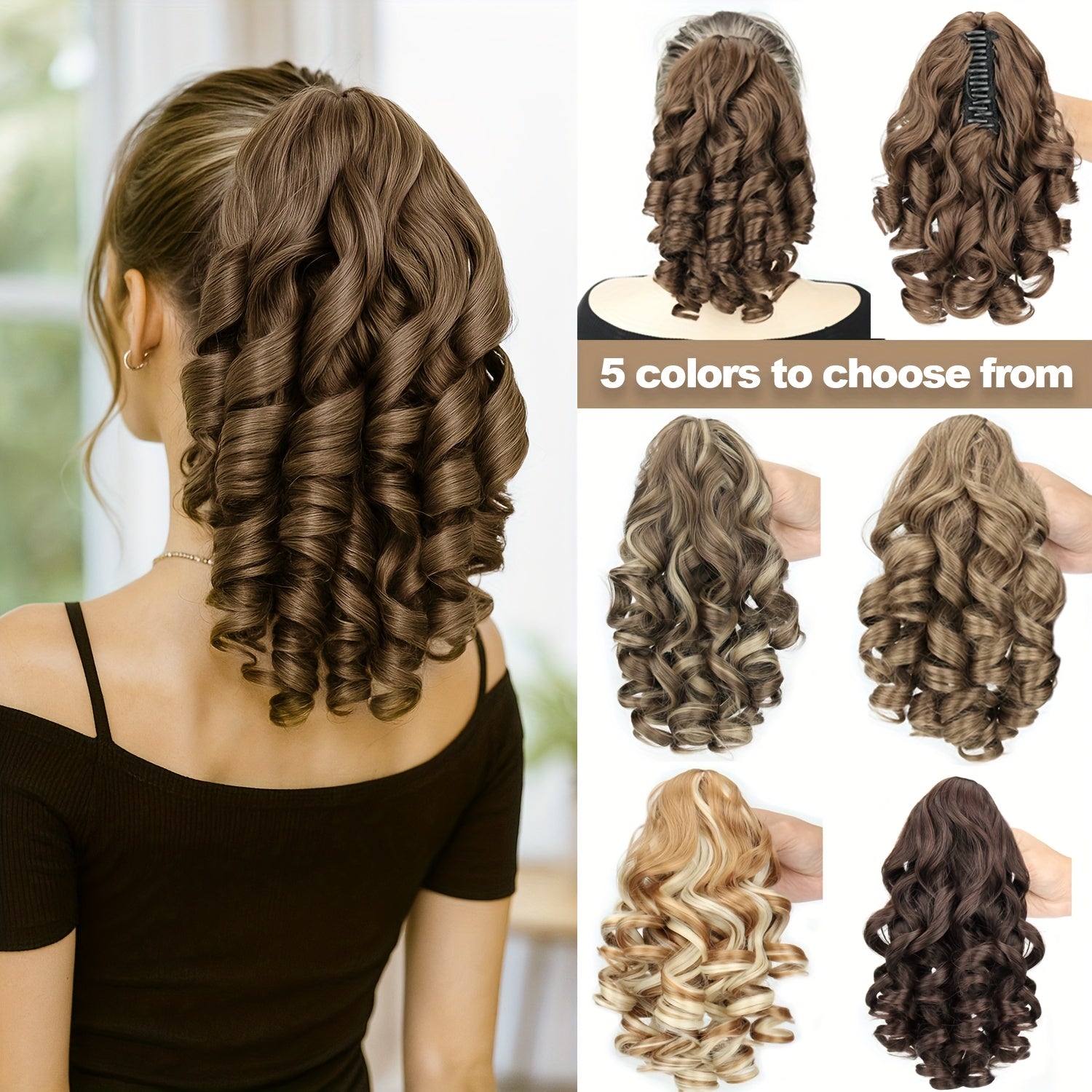 MERISIHAIR Women'S Clip-In Curly Wave Ponytail Wig with Dark Brown Synthetic Hair - Looking Hair Extension for Short Hair, Clip-On Ponytail for Daily Use, Parties, Weddings & Special Events (No Glue/) - Multi-Color