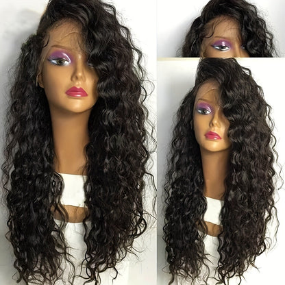 Loose Curly Lace Front Wig for Black Women — 26 Inch 13x4 Glueless Synthetic Hair, Natural Black, Heat Resistant, Hair Replacement, Long Curly Wig for Daily Wear & Party