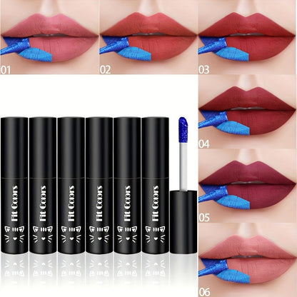 Lip Stain Set 6 Colors Matte Velvet Waterproof Smudge-Proof Long Lasting Lip Gloss Metallic Blue Cobalt Shades Vegan Hypoallergenic All Skin Tones