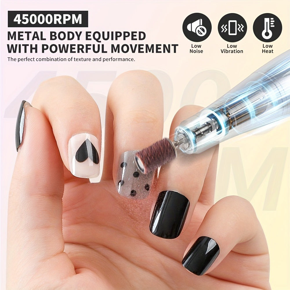 45000RPM Portable Electric Nail Drill Machine with LCD Display Nails Sander for Acrylic Gel Polish Rechargeable Nail Tool