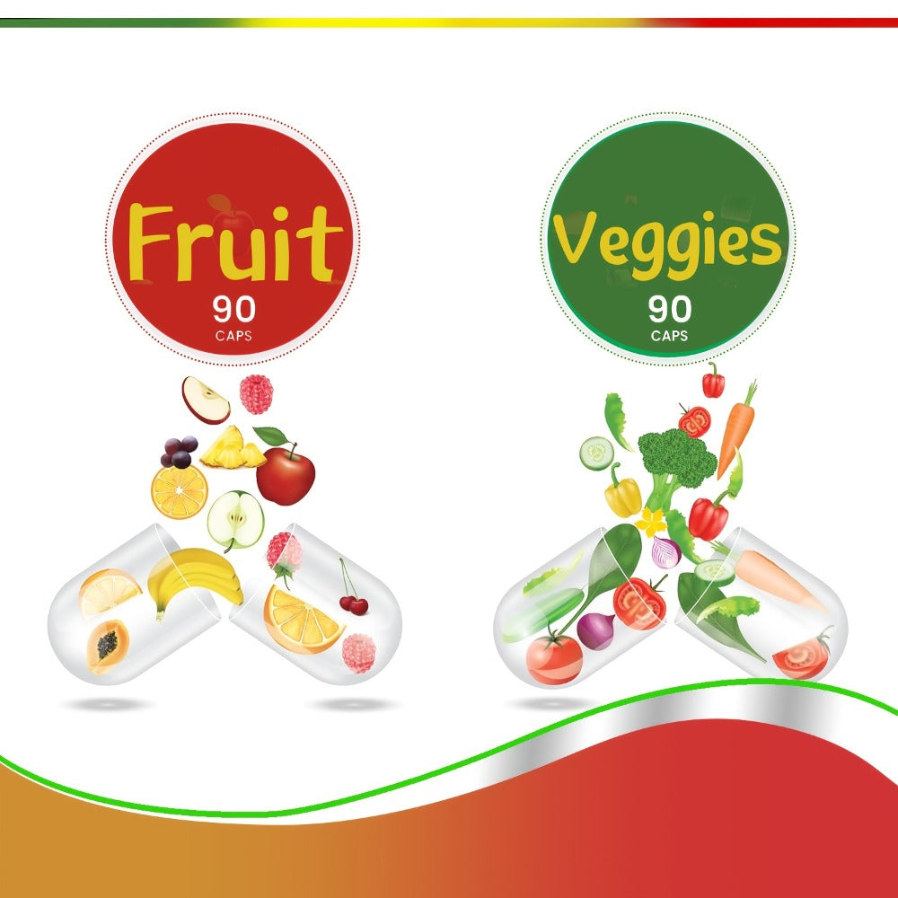 (1/3 Sets), Natural Balance of Fruits And Vegetables - Complete Food Supplements, Containing Superfood Fruits And Vegetables Suitable for Women, Men And Teenagers - 90 Fruit Capsules 90 Vegetable Capsules - 1 Set/3 Sets