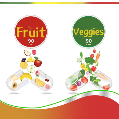 Fruits & Vegetables Superfood Capsules — Complete Food Supplement with 90 Fruit + 90 Veggie Capsules | Daily Nutrition for Women, Men & Teens | Fruit & Vegetable Flavor