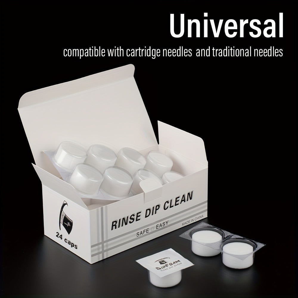 Tattoo Needle Dip Clean Cups 24Pcs Foam Liner Design Odorless Safe Cleaning for Cartridge & Traditional Needles Non-Electric Gentle Tattoo Needle Cleaner