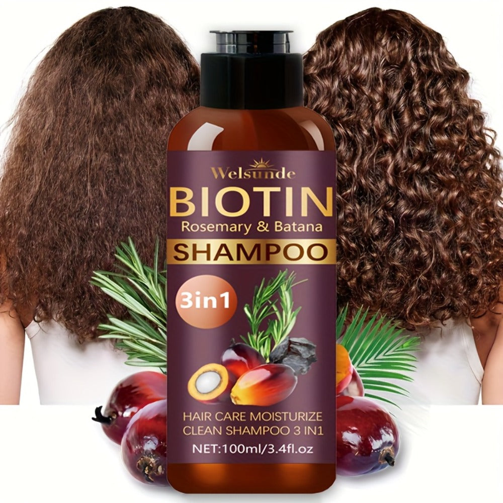 Biotin Rosemary Shampoo with Batana Oil 2PCS 3-in-1 - Deep Moisture, Damaged Hair Repair & Scalp Revitalizer, Mild Cleansing Natural Hair Care Formula, 100ml x2