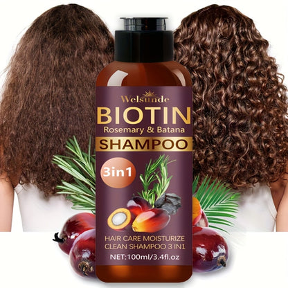 Biotin Rosemary Shampoo with Batana Oil 2PCS 3-in-1 - Deep Moisture, Damaged Hair Repair & Scalp Revitalizer, Mild Cleansing Natural Hair Care Formula, 100ml x2