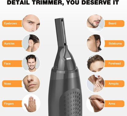 Rechargeable Eyebrow & Nose Ear Hair Trimmer for Men – Electric Detail Trimmer for Neckline Sideburns Eyebrows & Ear Hair, Cordless Grooming Tool for Men's Facial Hair, Grey