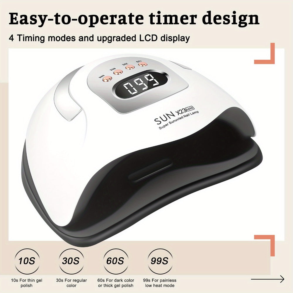 380W Professional /LED Nail Lamp with Auto Sensor & LCD Timer - Fast Gel in 4 Timing Modes (10s/30s/60s/99s), USB-Powered Nail Dryer with One-Touch Button, for Home, Salon, Manicure, Pedicure - Safe Light for Gel Polish Hardening