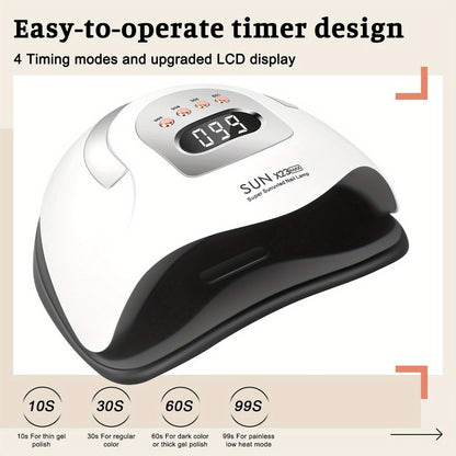 380W LED Nail Lamp Auto Sensor LCD Timer 4 Timing Modes 81 LED Beads Fast Gel Curing USB Powered One-Touch Button Low Heat Mode Home Salon Manicure Pedicure All Gel Polish