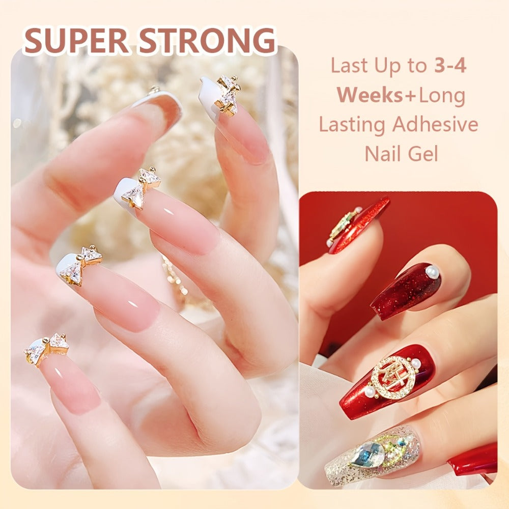 2pcs Rhinestone Nail Glue, Super Strong 3D Bling Gel for Charms and Gems, /LED Cured, Non-Waterproof, Alcohol-Free - Ideal for Nail Art Decorations