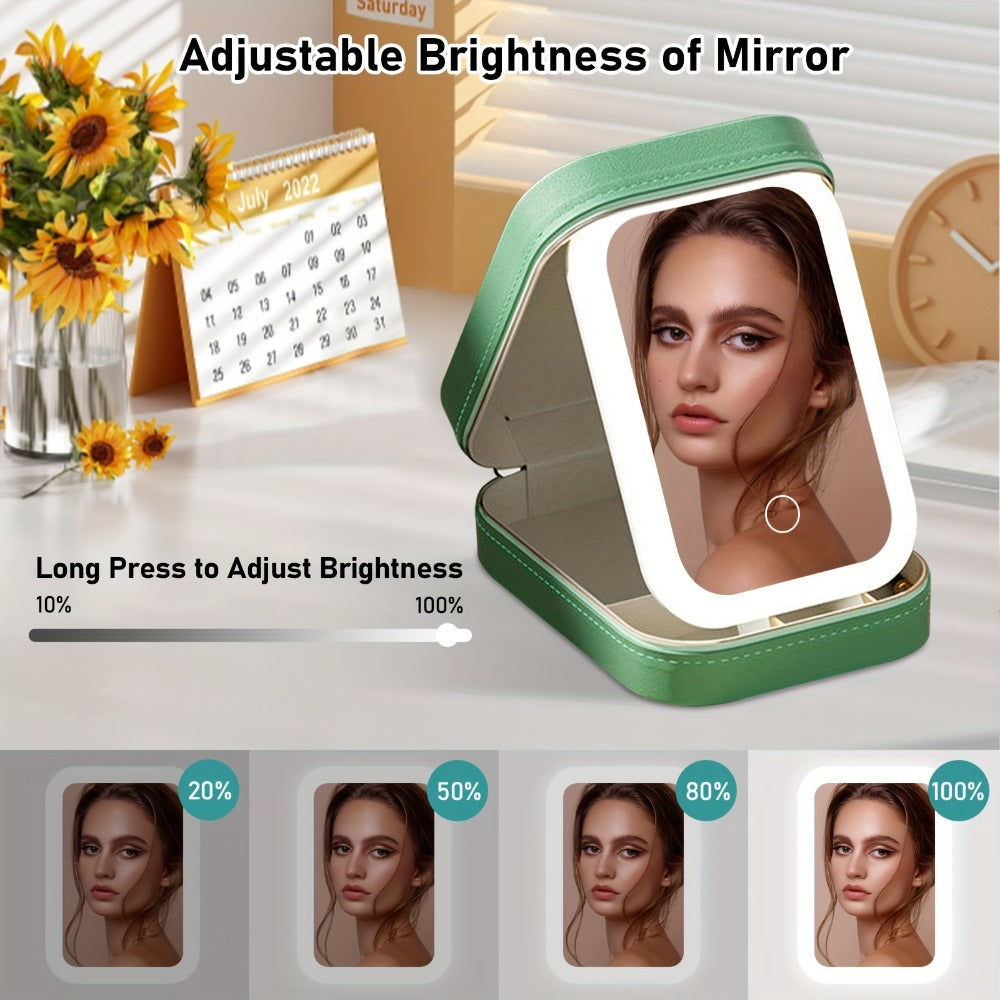 Travel Makeup Case with LED Mirror Cosmetic Bag Organizer - Portable Lighted Makeup Mirror 1200mAh Rechargeable USB Makeup Train Case for Women Girls Gift
