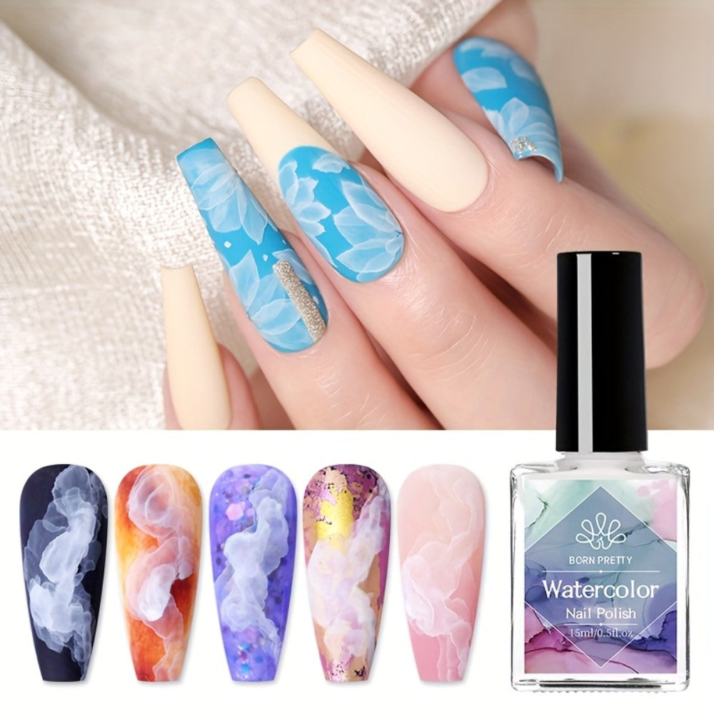 BORN PRETTY 0.51oz Watercolor Nail Polish White Gradient Flower Effect Semi Permanent Soak Off LED Nail Polish