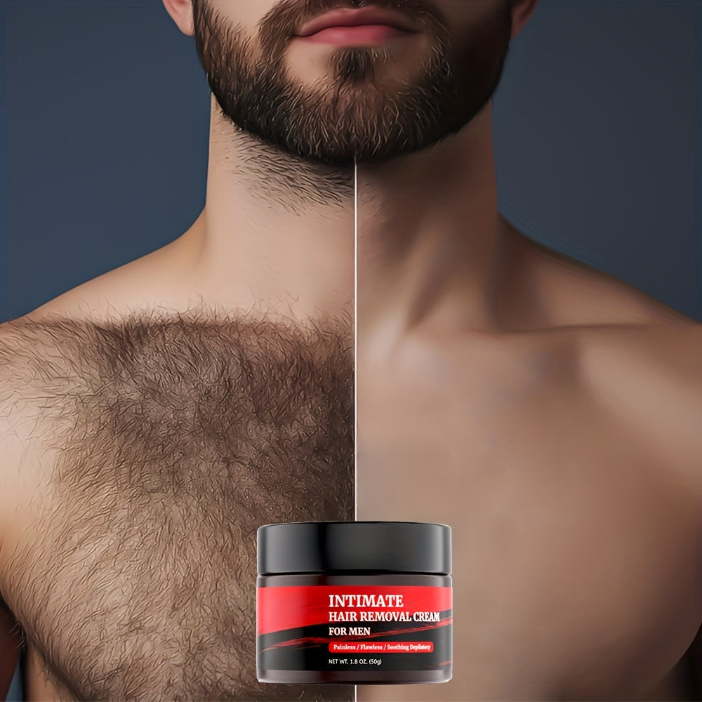 Men's Hair Removal Cream for Intimate Areas - Fast-Acting, Painless Depilatory Cream for Sensitive Parts, Groin, Chest, Back and Body Hair Removal - 1.8oz (50 g)