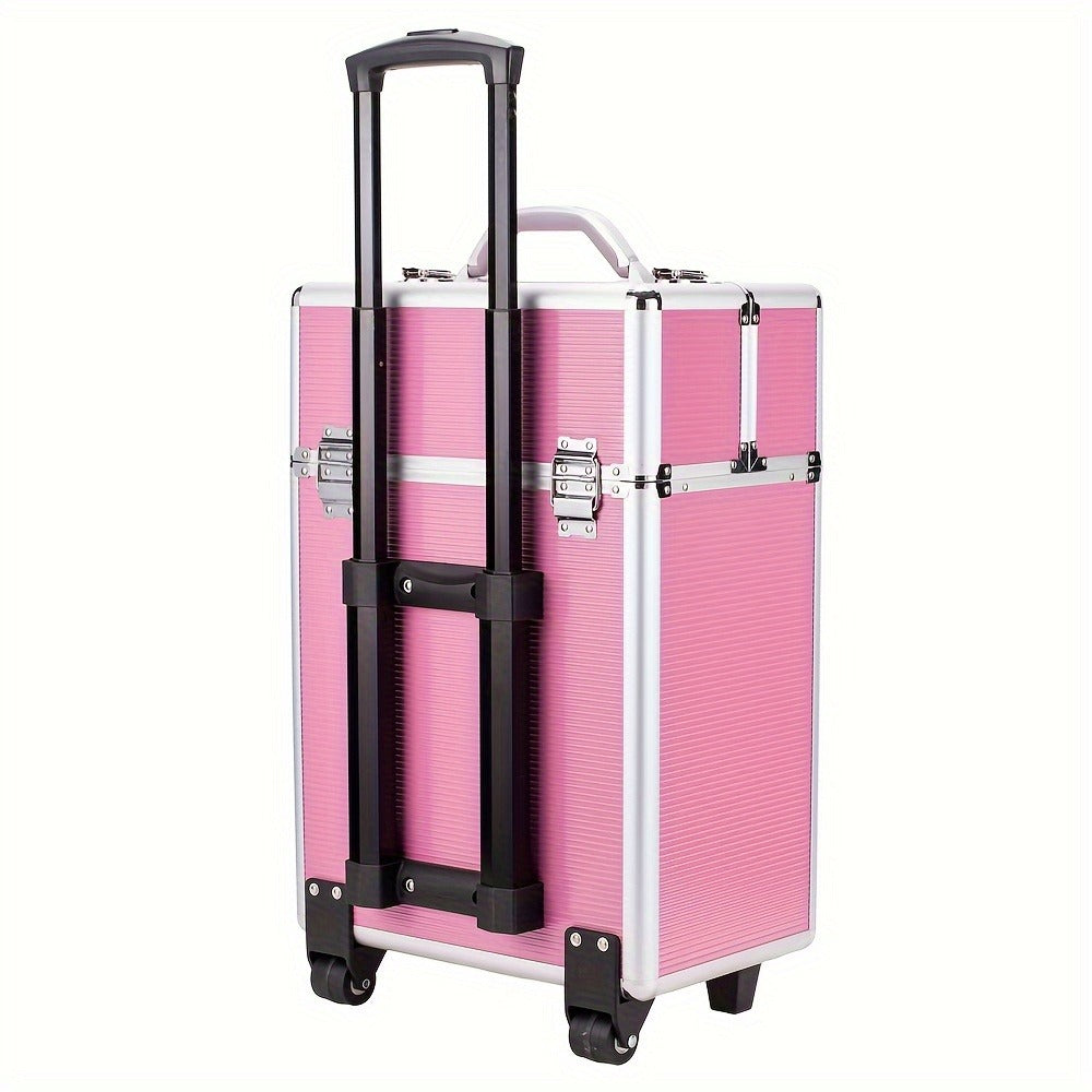 4 Tier Lockable Cosmetic Makeup Train Case with Extendable Trays for Lab Pink