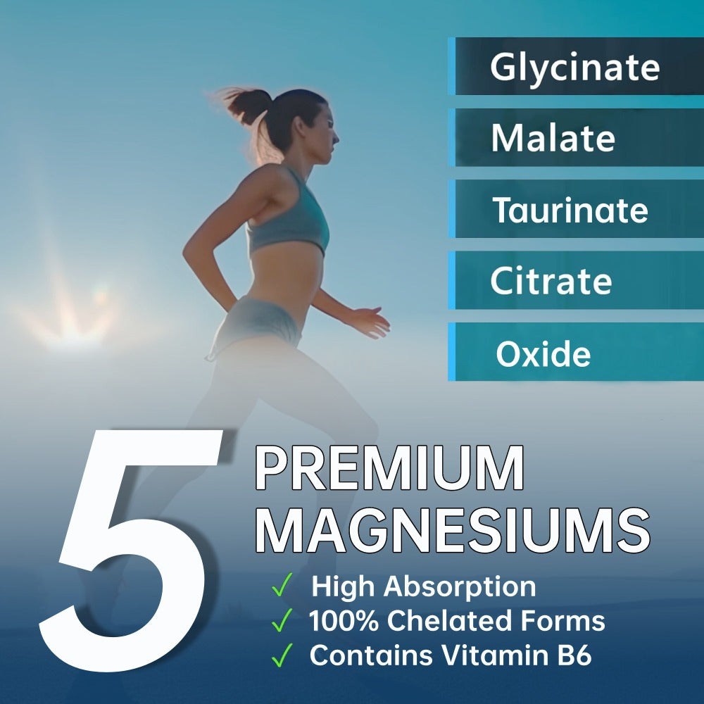 5-in-1 Magnesium Complex + Vitamin B6 Supplement - 420MG - High Absorption Magnesium Supplement for Sleep, Nerves, Muscles, Bones, 120 Capsules