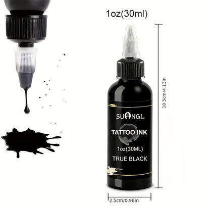 Professional Tattoo Ink Black & White 1.01oz — High Brightness Fine Particle Formula, Needle-Compatible Permanent Body Ink for Tattoo Machines, Studios & Hobbyists