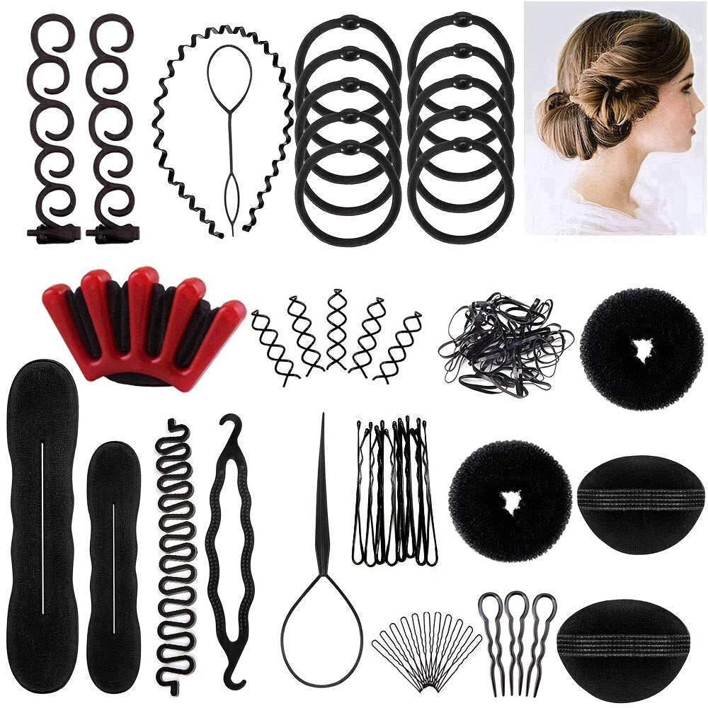 51pcs Set Of Hair Curler And Braiding Tool Suit Clip Meatball Head Donut Hair Pulling Pin Bridal Hair Braiding Device Bridal Hair Accessories Styling Braided Hair Braiding Device Headdress