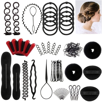 51-Piece Hair Styling Tool Set Hair Curler Braiding Kit with Clips Donut Bun Maker Hair Pins Braid Accessories for Women Bridal Wedding Updo