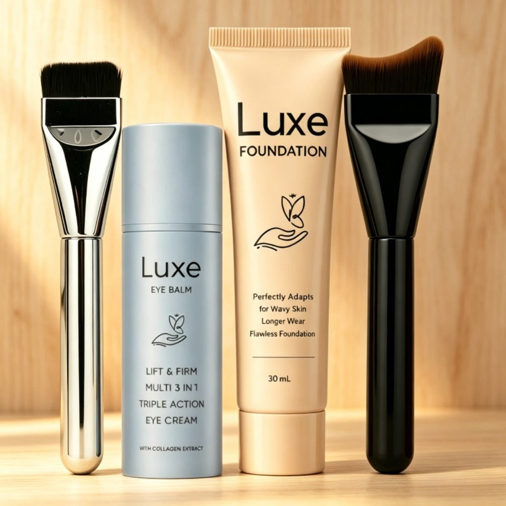 4pcs Luxury Set! Includes: 1 Multifunctional Liquid Foundation, 1 Dedicated Eye Cream Applicator, And 2 Foundation Brushes. Its Supports Layer-By-Layer Concealing to Create a Natural And Radiant Makeup Effect; Blurs Imperfecti