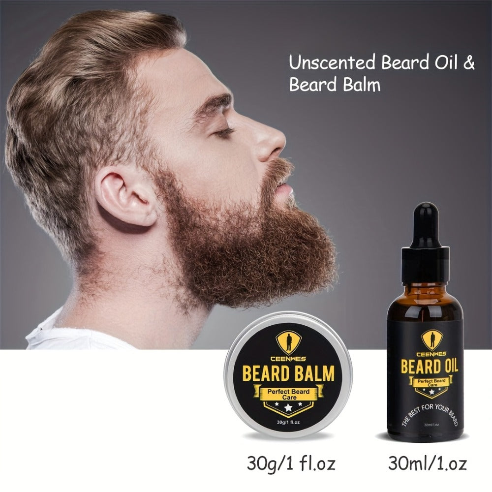 1 Set Upgraded Beard Grooming Kit, Men's Beard Care Kit with Beard Conditioner, Beard Oil, Beard Brush, Beard Comb, Beard Scissors And Storage Bag for Father. Valentine's Day Gift for Boyfriend, Male Friend, Birthday Gift