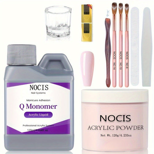 Acrylic Nail Kit 120g Complete Starter Set - Pink Peach Crystal Powder Monomer Liquid Nail Brush Forms 10pcs for Nail Extensions Salon Home
