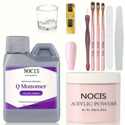 120G Professional Acrylic Nail Kit by NOCIS - Complete Starter Set, Pink Acrylic Powder, Monomer Liquid, Nail Brush, Nail Forms, for Nail Extension And Salon Use - Beginner Friendly, Easy to Use, Long-Lasting, And Salon-Quality Results
