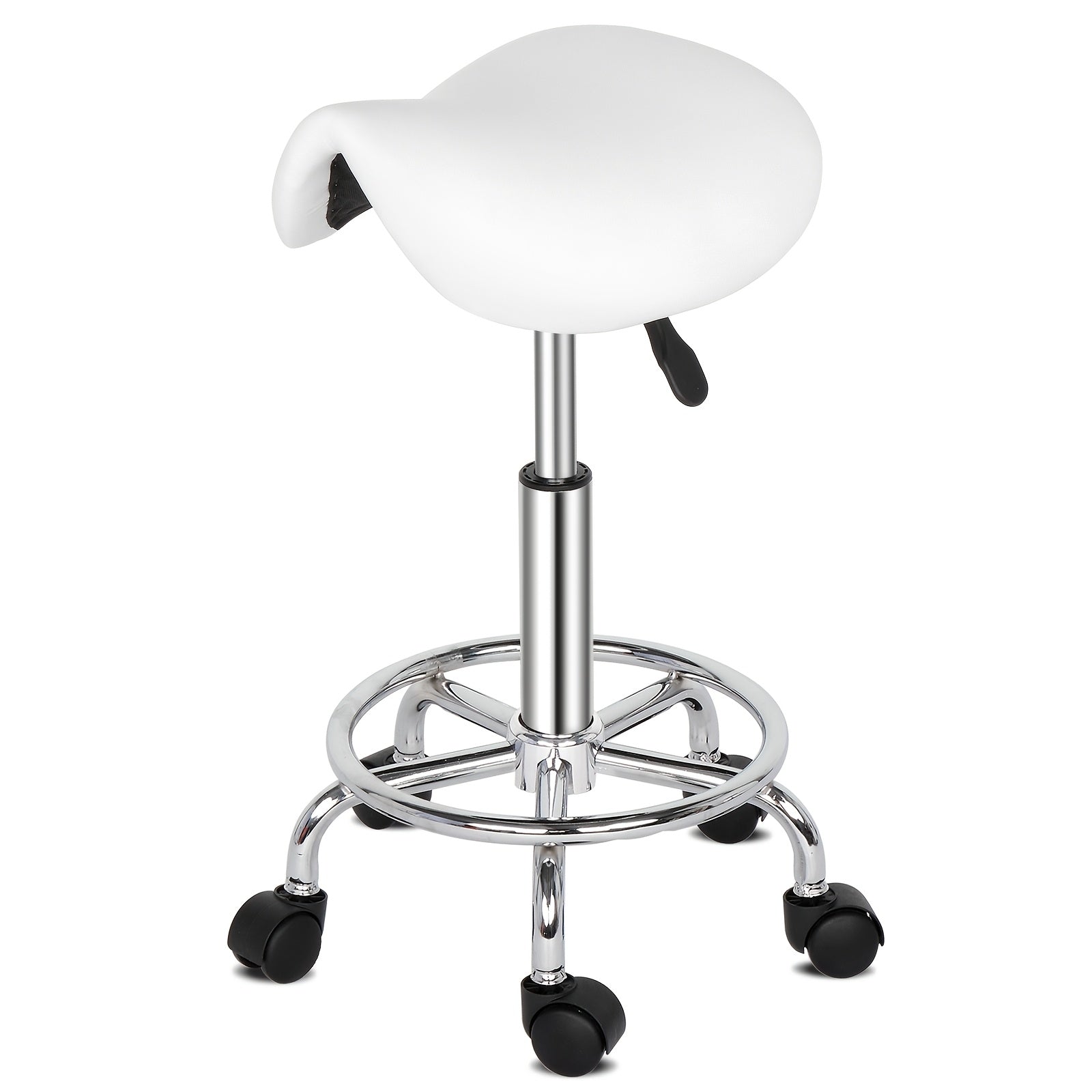 360-Degree Round Salon Stool with Backrest And Lines, Professional Adjustable Height Salon Stool, Modern Bar Stool Swivel, Armless Bar Chair for Kitchen, Dining Room, Living Room, Bistro, Spa
