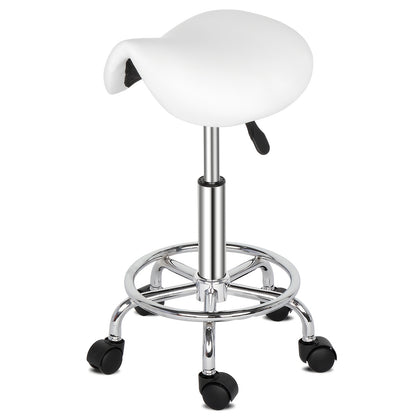 Adjustable Salon Stool with Backrest — 360-Degree Swivel, Height Adjustable, Professional Saddle & Round Style for Salon, Spa, Barber, Kitchen, Bistro, Black & White