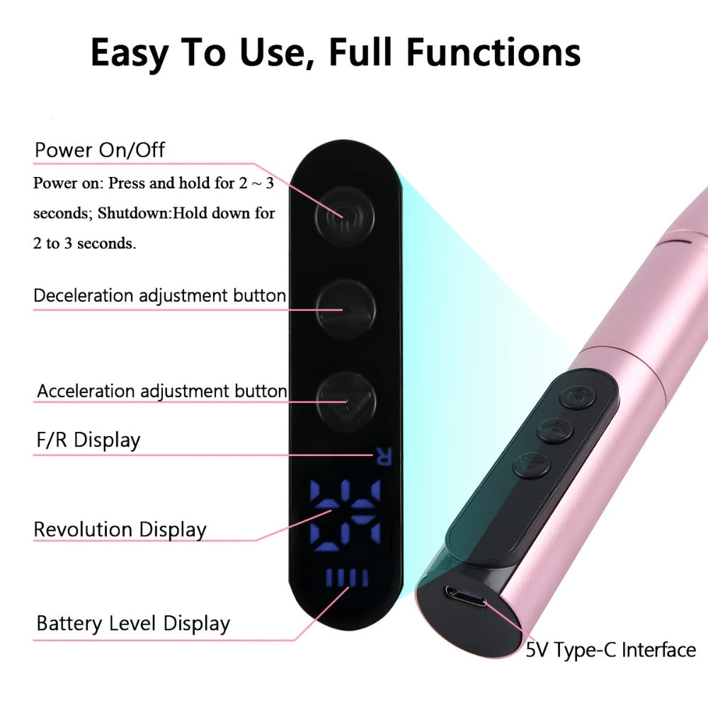 Professional 35, 000RPM Electric Nail Drill - Portable, Rechargeable, Low Noise, Suitable for Manicure And Pedicure - USB Powered, Gift for Mother's Day Gift