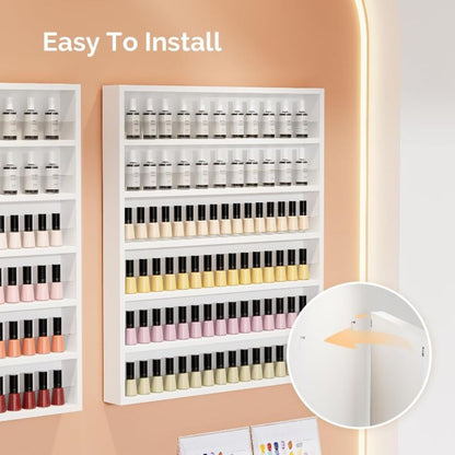 Nail Polish Rack Wall Mount 6 Layers Holds 120 Bottles - Nail Polish Organizer with Acrylic Baffles Large Nail Varnish Display Shelf for Salon Home White Black
