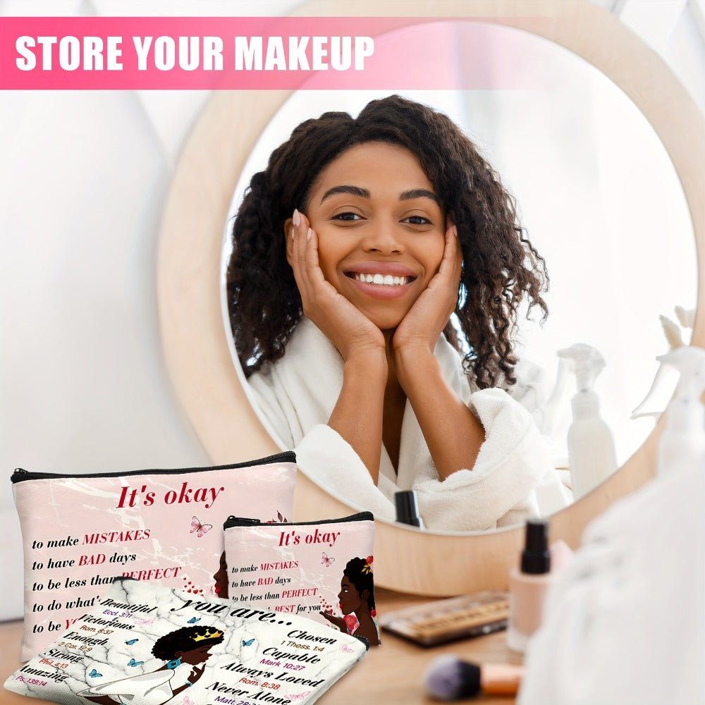 12pcs African American Makeup Bag Christian African American Makeup Bag For Black Women Bulk Mother'S Day Inspirational Gift African Queen Zipper Travel Bag Purse Toiletries Storage Bag (Novel)