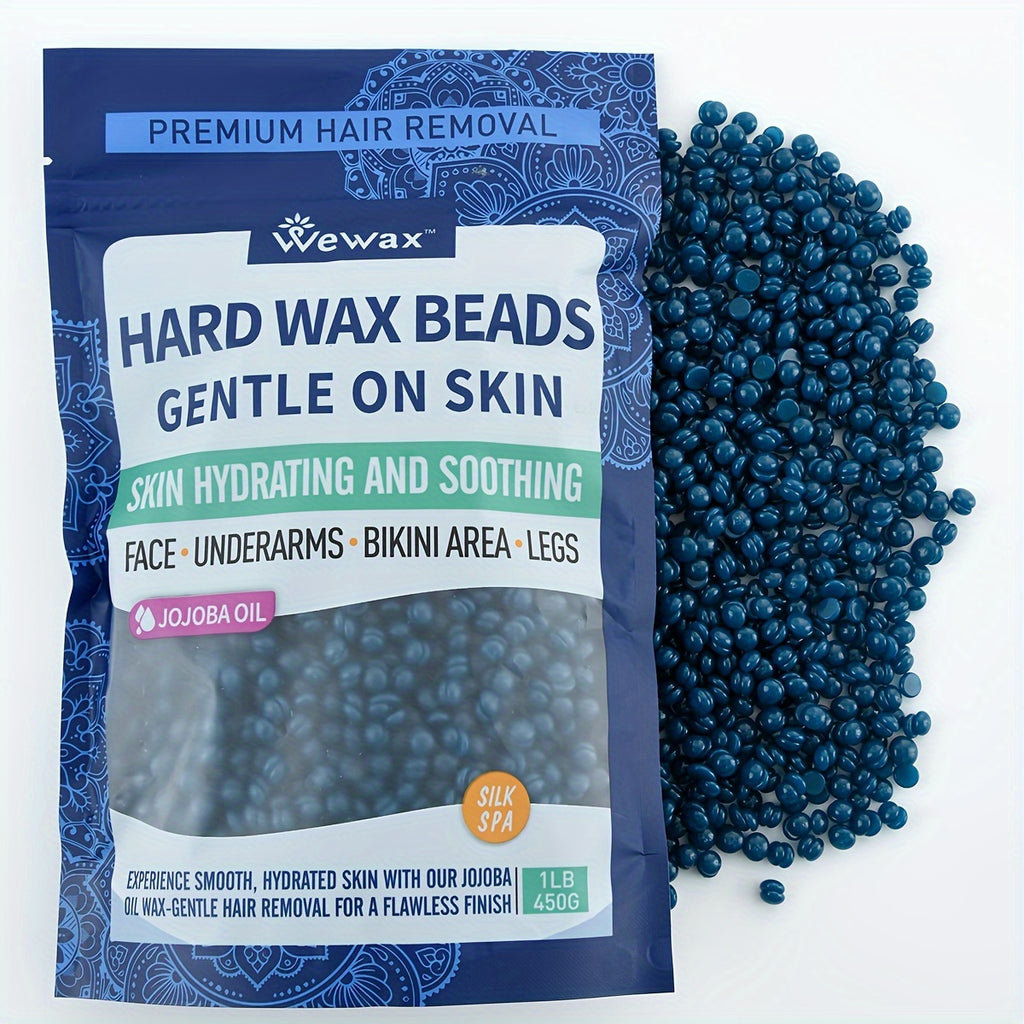 Hard Wax Beads for Hair Removal - 450g Brazilian Hard Wax Beads with Strong Adhesion, Precision Waxing for Body, Bikini, Legs & Underarms, At-Home Wax Kit for Women, Dark Blue & Light Blue