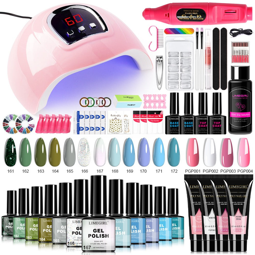 New Year 12 Colors Gel Nail Polish Kit with Nail Lamp Electric Nail Drill, 4 Colors Poly Extension Gel Nail, Nail Cutter, Nail Glitter, Top Coat Base Coat, Nail Art Design Gel Kit Valentine's Day Gift