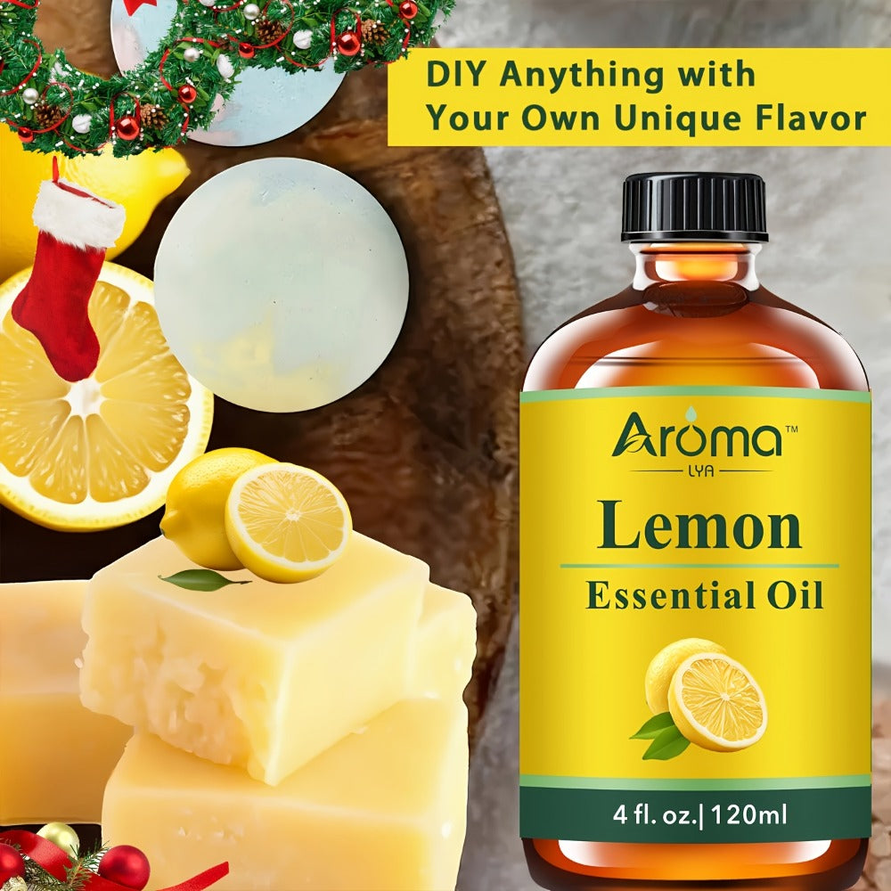 4.06oz Lemon Essential Oils, Natural Plant Peppermint Frankincense Essential Oils For Hair And Skin, Massage, Humidifiers, Home Diffusers, Soaps, Scented Candle Making - Local Warehouse- Mother'S Day Gift