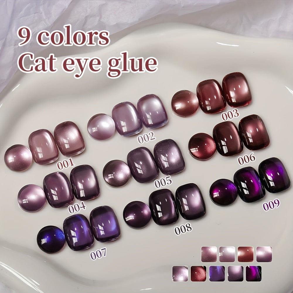 XEIJAYI 9pcs 0.51oz Purple Cat Eye Nail Polish Gel Gel Soak Off Nail Magnetic Gel Polish Nail Art DlY for Salon At Home-No Magnetic Stick Included for