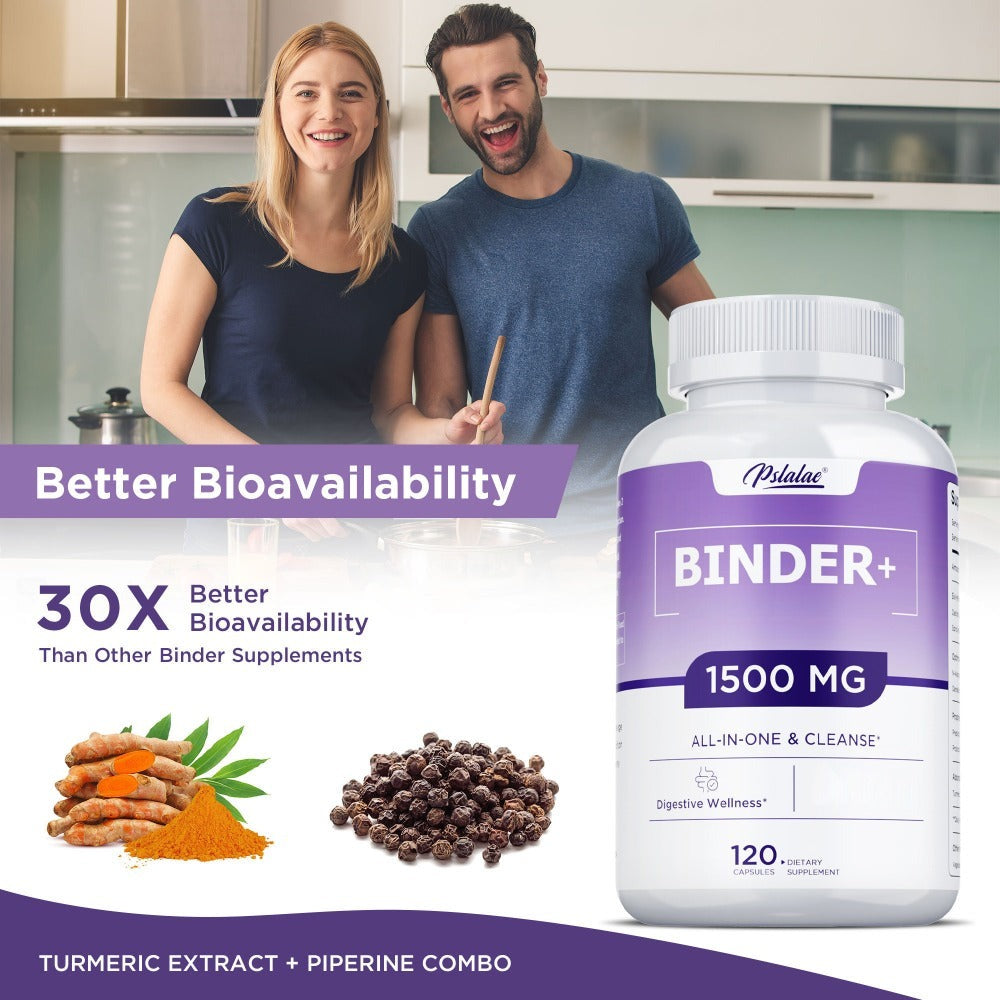 Binder - with Activated Charcoal, Zeolite & Bentonite Clay, Liver & Gut Health Supports, for Digestive System, 13-In-1 Binder Supplement - 120pcs