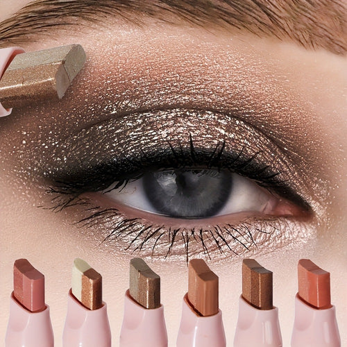 Eyeshadow Stick Set 6pcs Two-Color Dual-Ended Waterproof Eye Shadow Pencil - Non-Fading Smudge-Proof Blendable Shimmer Matte Eyeshadow for Beginners Gift