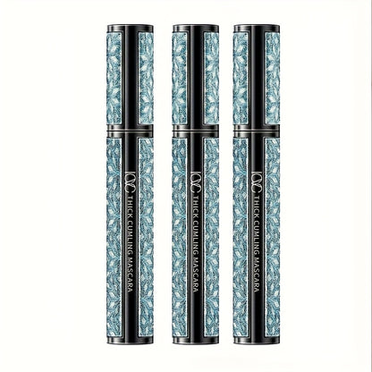 Mascara 4D Fiber Volumizing Lengthening Waterproof 3-Pack, Thick Curling Long-Lasting Black Mascara for Dramatic Lash Depth and Charm
