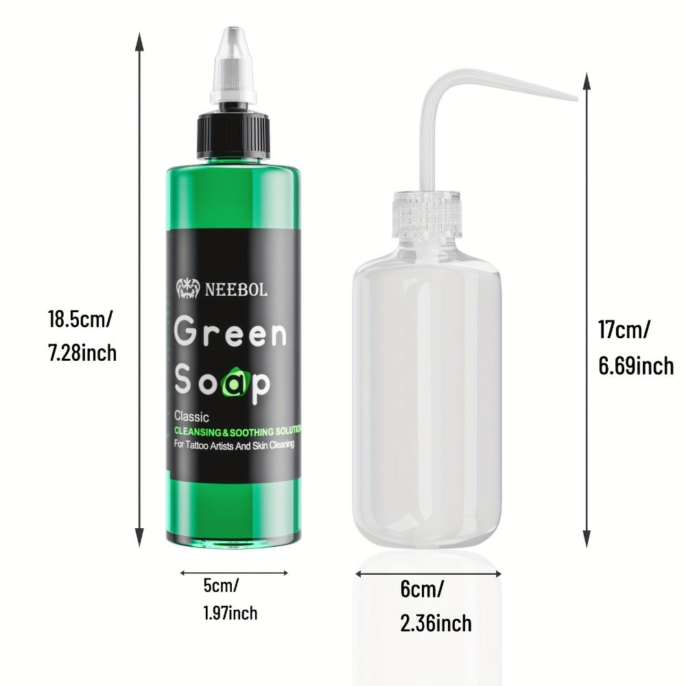 Tattoo Green Soap Cleaning Kit Neebol 8.5oz Concentrated Soap with Squeeze Bottle Moisturizing Balm Cream Lint-Free Wipes Complete Skin Care Set Before After Tattooing