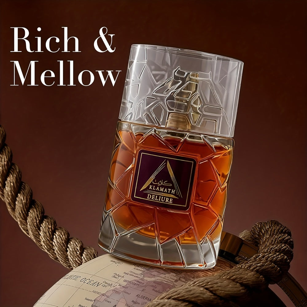Men's Eau de Toilette Long-Lasting Warm Spicy Cologne Vanilla Amber Cinnamon Bergamot Tonka Bean Day to Night Fragrance Klamath Deliur Brown Edition Gift