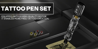 Wireless Tattoo Machine Kit Complete Set Rotary Tattoo Pen with 1400mAh Battery Digital Display 10 Cartridge Needles 6 Inks Practice Skin Beginner & Pro