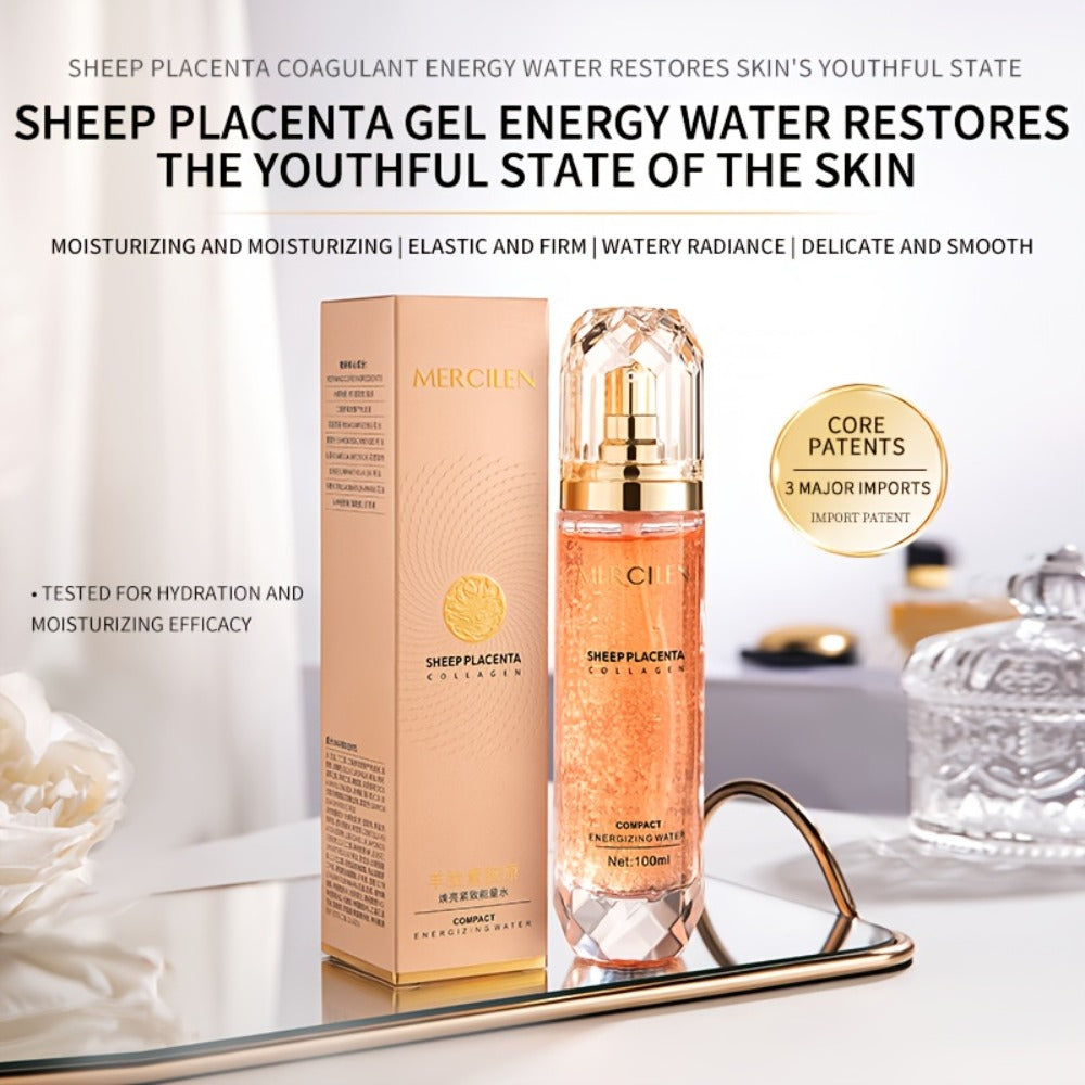MERCILEN Sheep placenta Collagen Moisturizing Essence Water 3.38oz with collagen niacinamide hyaluronic acid - Brightens, Evens Light Beige Makes Light Beige Look Younger Suitable for All Light Beige Types Sleek Bottle Design skincare