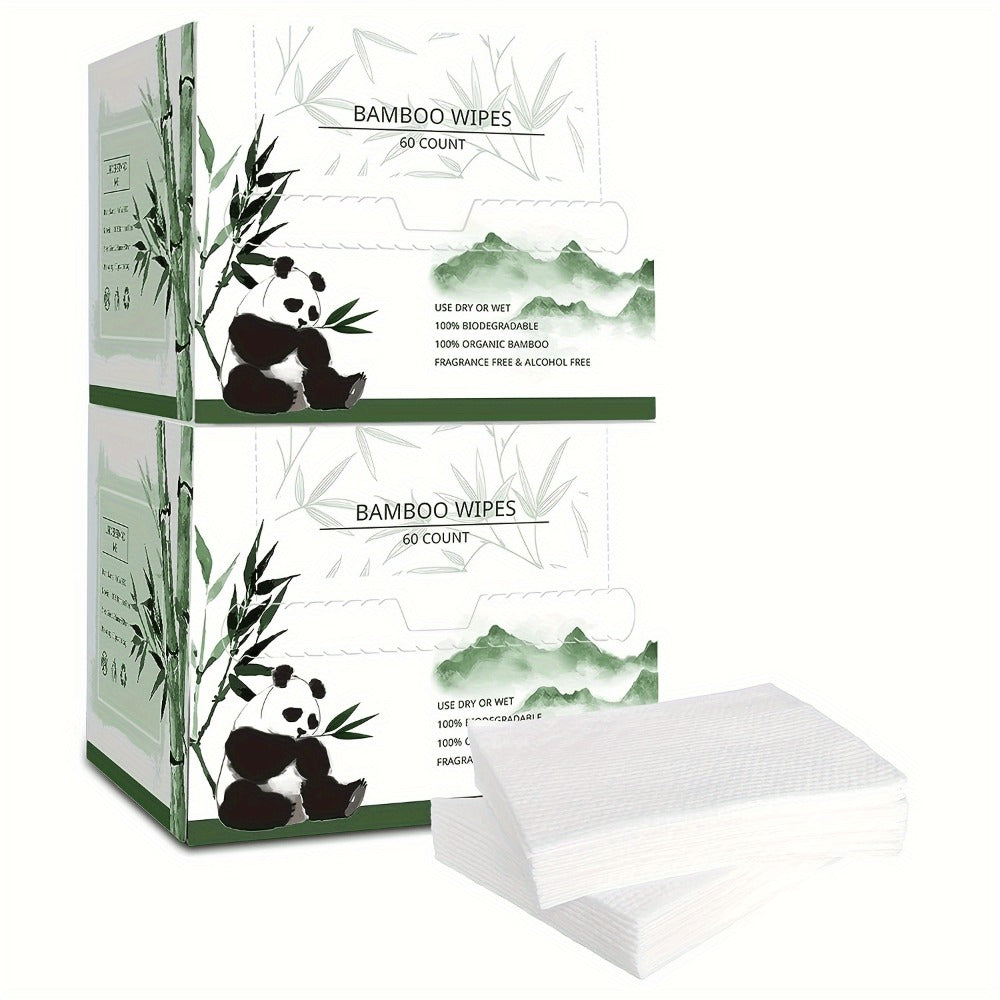 Disposable Bamboo Viscose Fiber Facial Towels, Extra Thick and Soft Cleansing Face Towels, Suitable for Sensitive Skin, Makeup Removal, Cleansing, Care, Travel, 10x12 Inches, 60 Sheets/Box, White