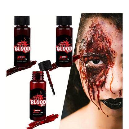 Fake Blood Makeup Kit 3pcs - Realistic Fresh Dark & Old Blood SFX Paste with Brush - Washable Special Effects Makeup for Halloween Zombie Vampire Cosplay