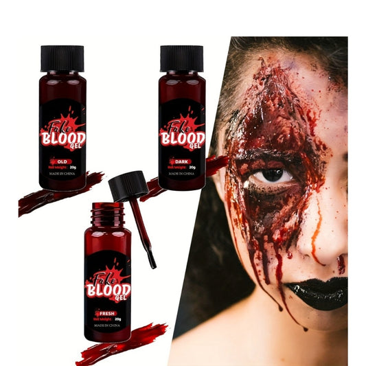 Fake Blood Makeup Kit 3pcs - Realistic Fresh Dark & Old Blood SFX Paste with Brush - Washable Special Effects Makeup for Halloween Zombie Vampire Cosplay