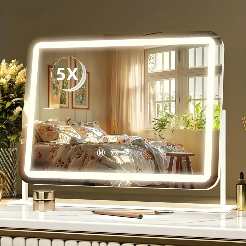 BANBERS Large Illuminated Makeup Mirror with 5X Magnifying Glass Illumination, Smart Touch Table Mirror with 3-color Adjustable Lighting, Suitable for Dressing Tables And Makeup Table Tops