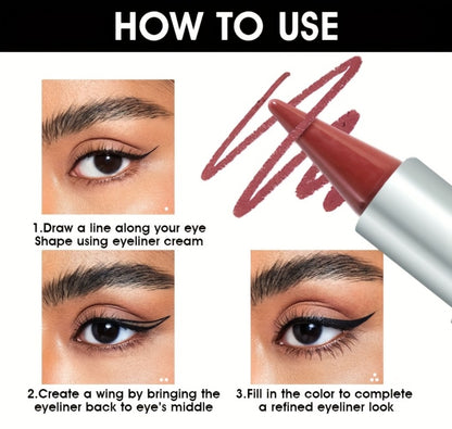 Eyeliner Set 6 Colors - Waterproof Long-Lasting Smudge-Proof Eyeliner Cream, Transfer-Proof Sliding Liner for Eyes & Lips, Black Brown Reddish Brown, Daily & Party Makeup for Women
