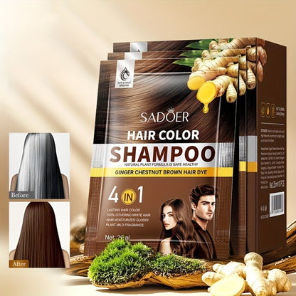 Hair Color Shampoo 3-in-1 Natural Hair Dye Deep Cleansing Moisturizing Gel Formula 10 Packs Portable Individual Packaging for Women Men Black Brown